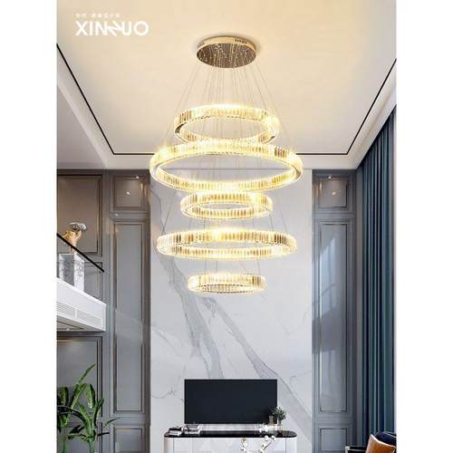 楼中楼客厅大吊灯现代简约挑空多层楼梯灯具复式楼别墅水晶吊灯