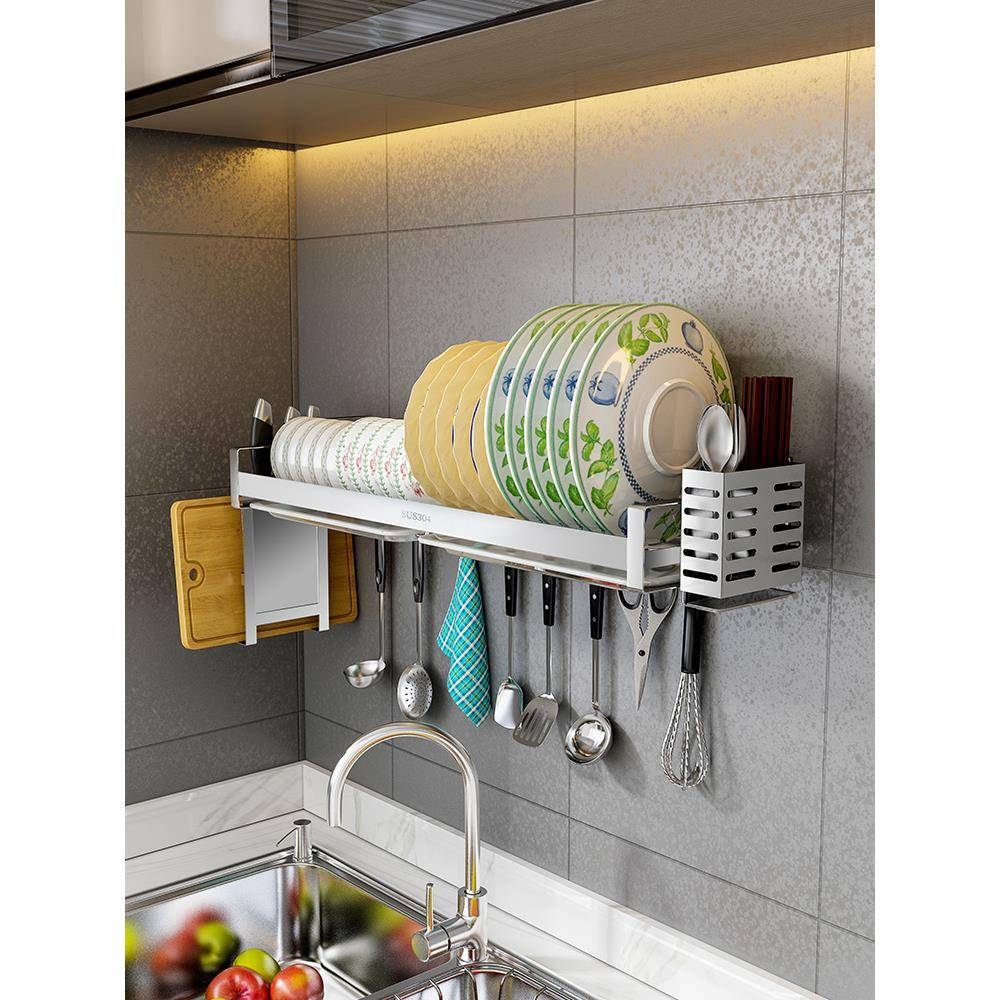 cs304不锈钢碗碟碗盘收纳架壁挂式厨房水槽置物架多功能碗架沥水