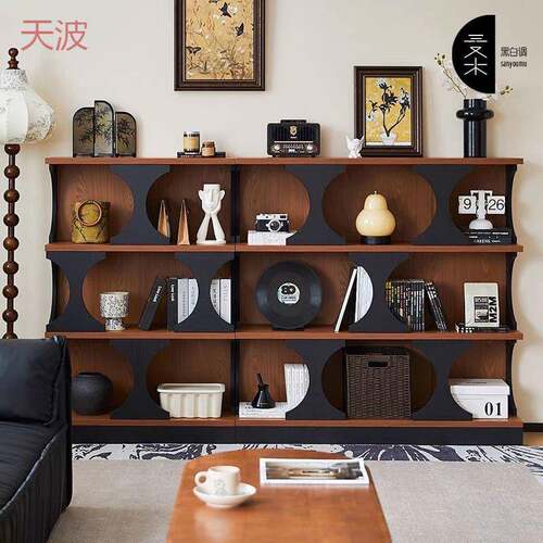 Ehd北欧中古餐边复古简约收纳法式书柜客厅展示柜置物柜高端实木