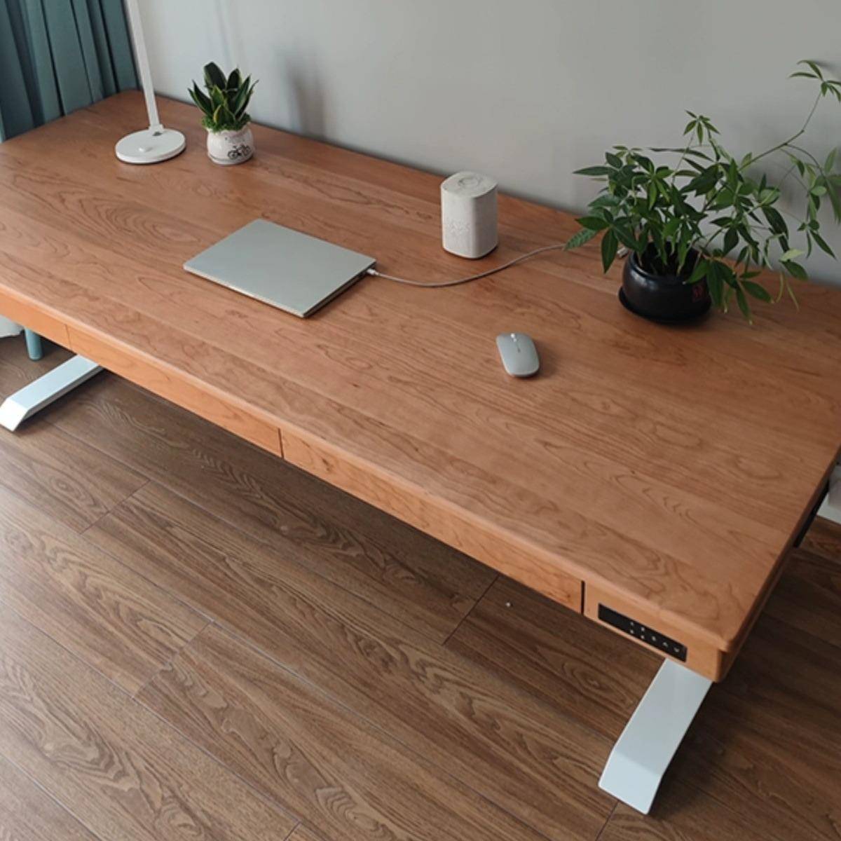 实木电动升降桌樱桃木电竞桌黑胡桃木书房电脑桌工作台书房学习桌