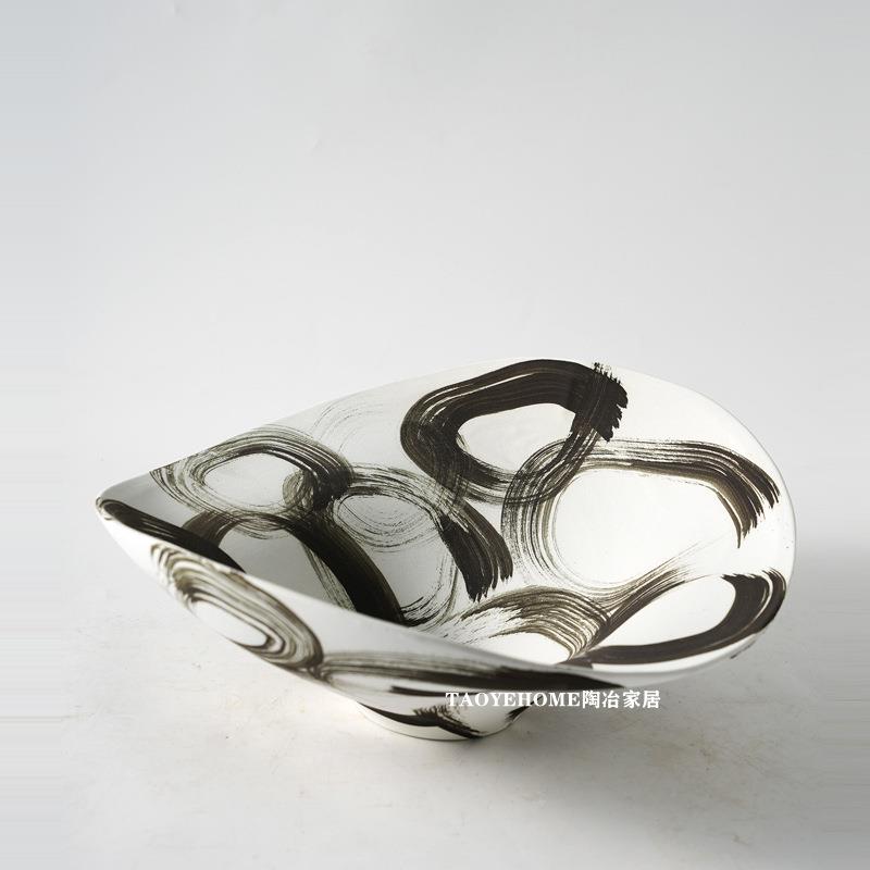 中式手绘陶瓷果盘花瓶客厅样板房花器软装饰品玄关餐桌售楼处摆件