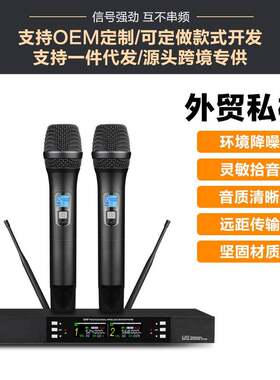 外贸热销无线麦克风一拖二专业舞台家用唱歌KTV户外演出会议话筒