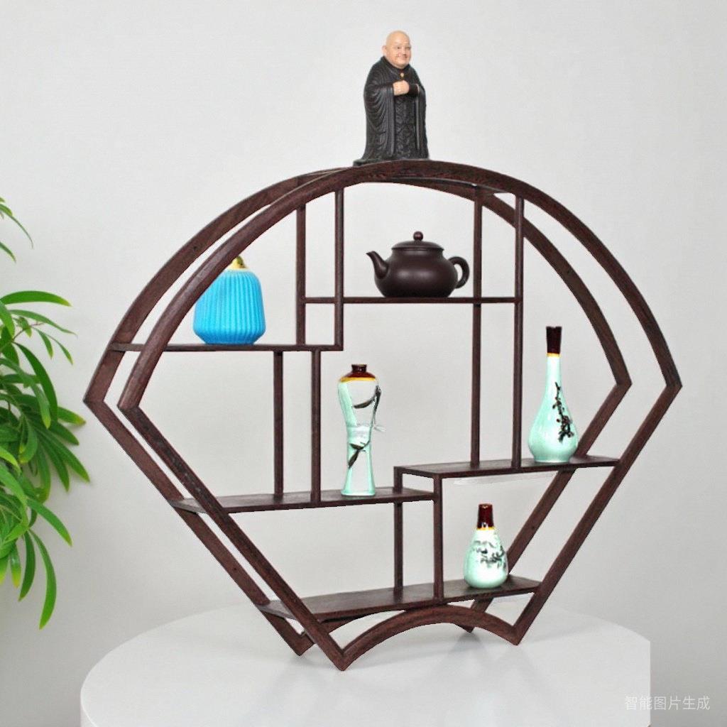 鸡翅木挂墙博古架壁挂式扇形置物架实木中式多宝阁茶壶架古董架子