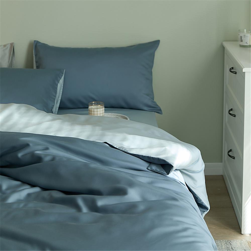 纯色天丝拼色四件套夏简约冰丝丝滑裸睡轻奢床上用品