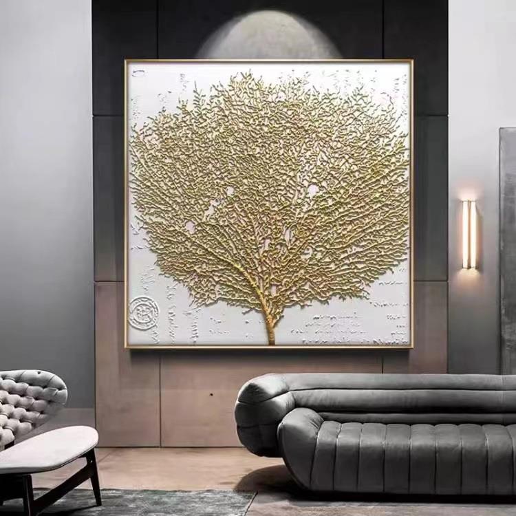 纯手绘油画抽象玄关装饰画客厅大幅金箔挂画现代轻奢进门竖款壁画