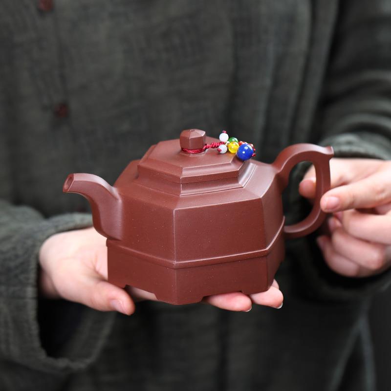 宜兴紫砂壶茶具原矿底槽青全手工六方井栏茶壶直播方壶供头