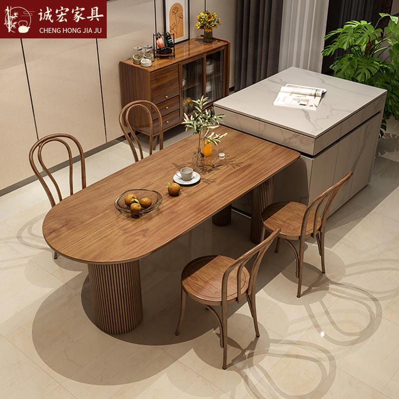 诚宏现代简约家用实木岛台餐桌小户型餐厅吃饭桌子长条桌靠墙饭桌