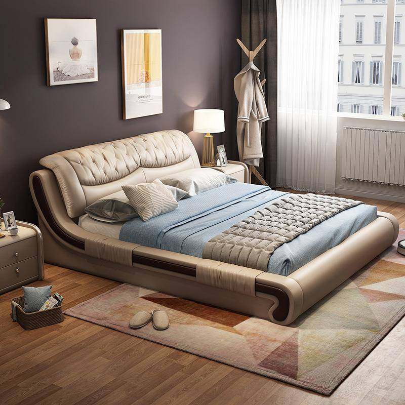 真皮床双人床1.8米1.5米现代简约大小户型主卧储物婚床软包皮艺床,3C数码配件,USB灯,淘宝优惠券,粉丝福利购,淘宝优惠卷