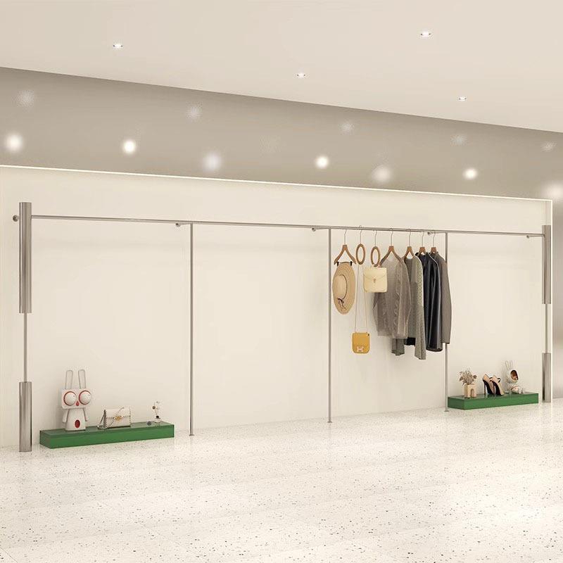服装店展示架上墙女装店专用货架落地挂衣架买手店不锈钢挂衣杆