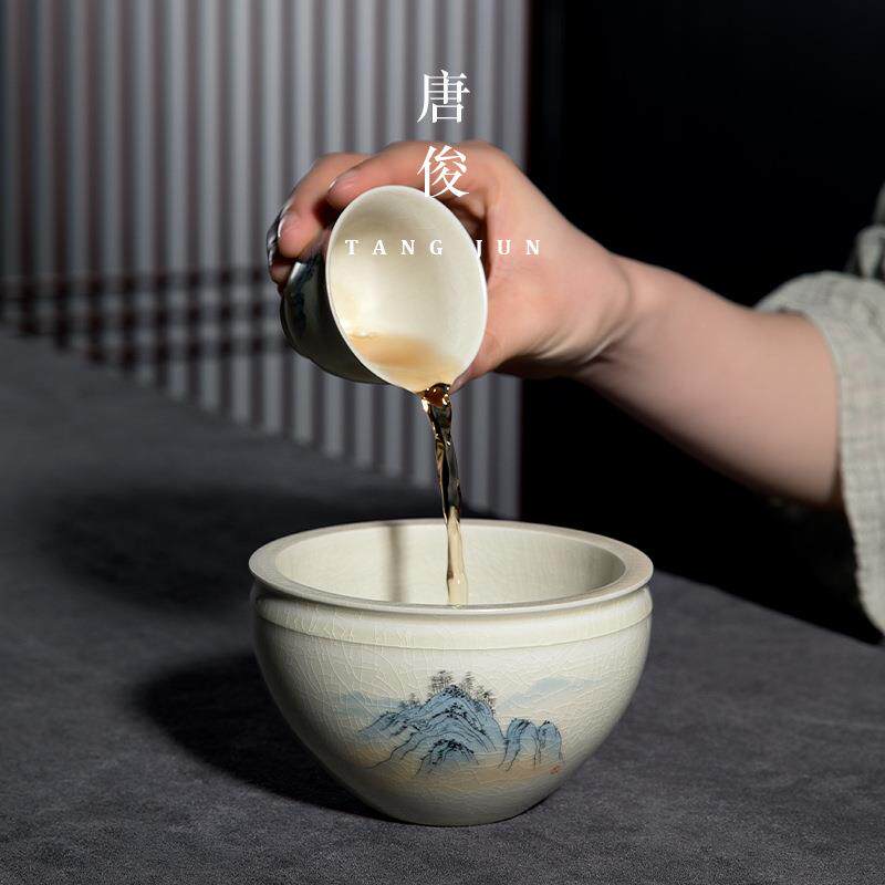 唐俊茶洗杯洗小号茶缸建水茶具配件水盂茶渣桶陶瓷