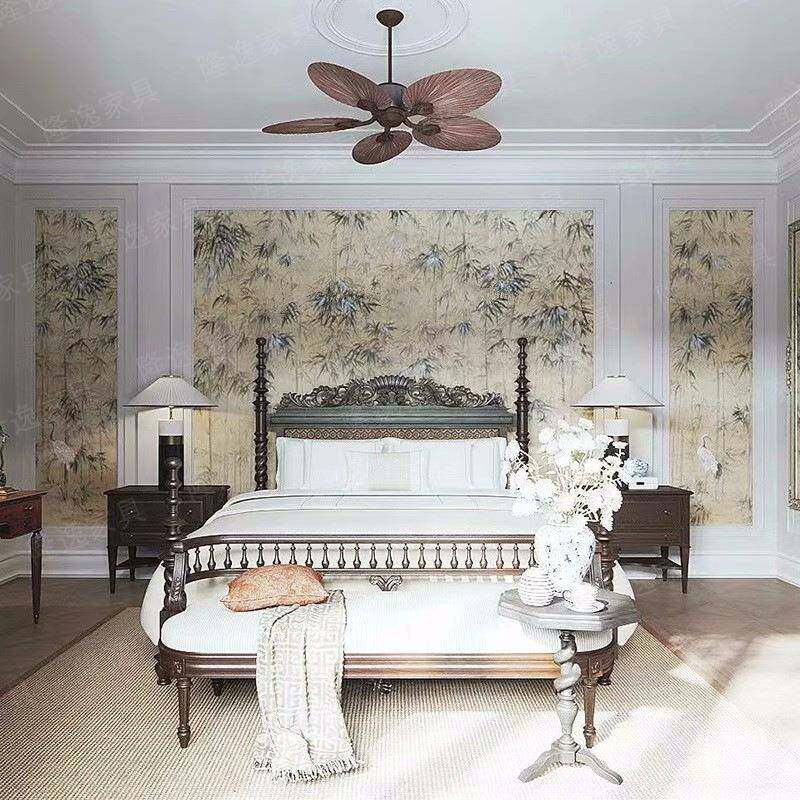 美式乡村复古实木床1.8米主卧双人床法式客卧1.5布艺家用高端大床