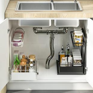 厨房下水槽置物架台面可推拉L型调料日用橱柜收纳架