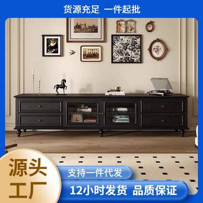 洛根美式复古实木电视柜卧室客厅家用中古风高级感轻奢黑色落地柜