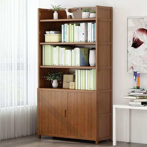 楠竹书架置物架落地儿童简易桌面上实木多层收纳架学生家用智高圆