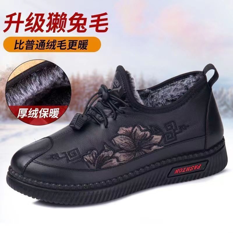 老北京冬季加厚保暖一脚蹬女中老年妈妈鞋奶奶鞋软底防滑老人鞋