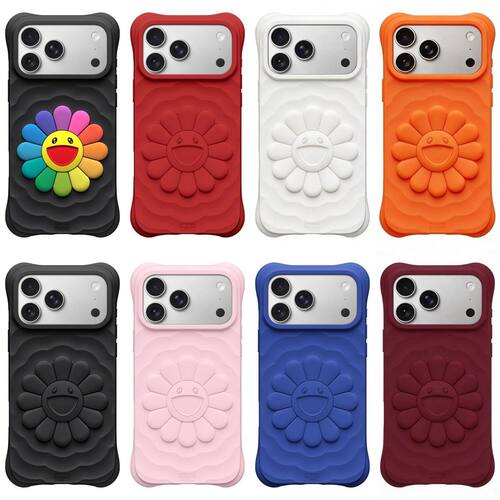 村上隆水波纹太阳花FLOWERS苹果17Promax适用于iPhone16Promax手机壳15pro艺术家14Pro潮牌13/12磁吸液态软壳