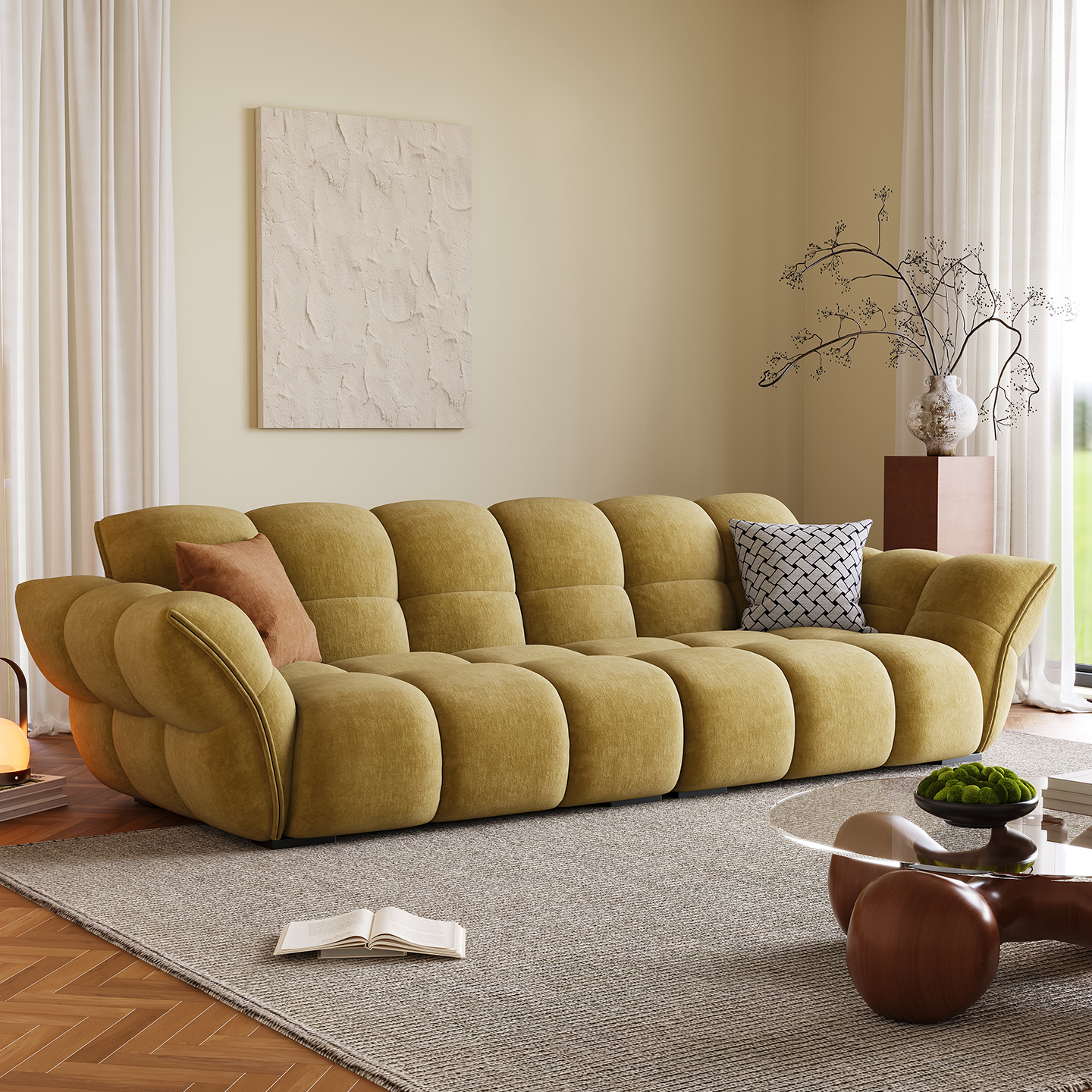 法式奶油风百合花瓣沙发小户型客厅雪尼尔绒布艺沙发别墅豪华沙发