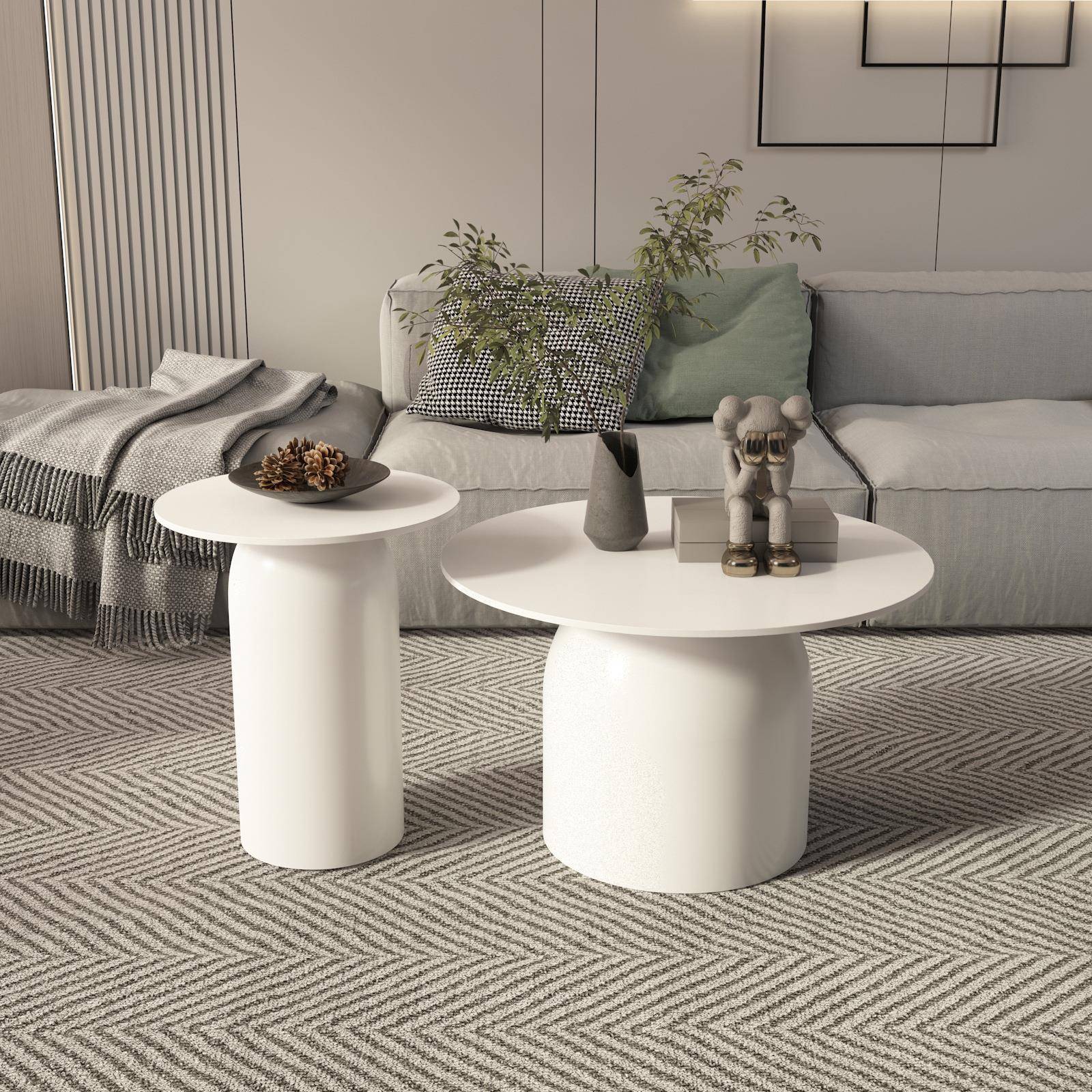 轻奢现代铁艺茶几客厅简约黑色茶桌小户型家用大小圆形茶几桌组合