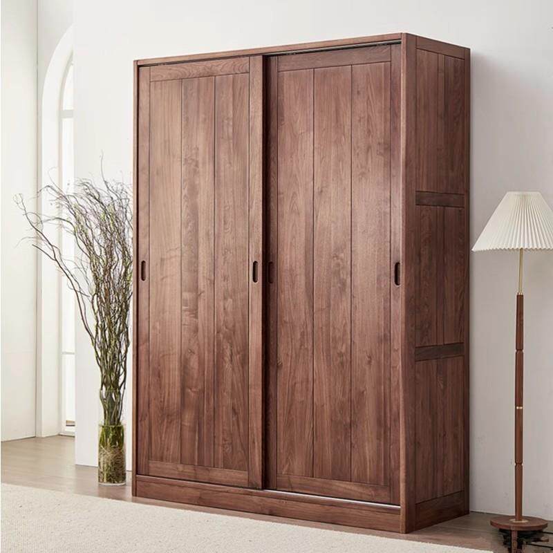 北美黑胡桃木衣柜日式简约推拉滑移门整体衣橱白橡木樱桃木衣柜