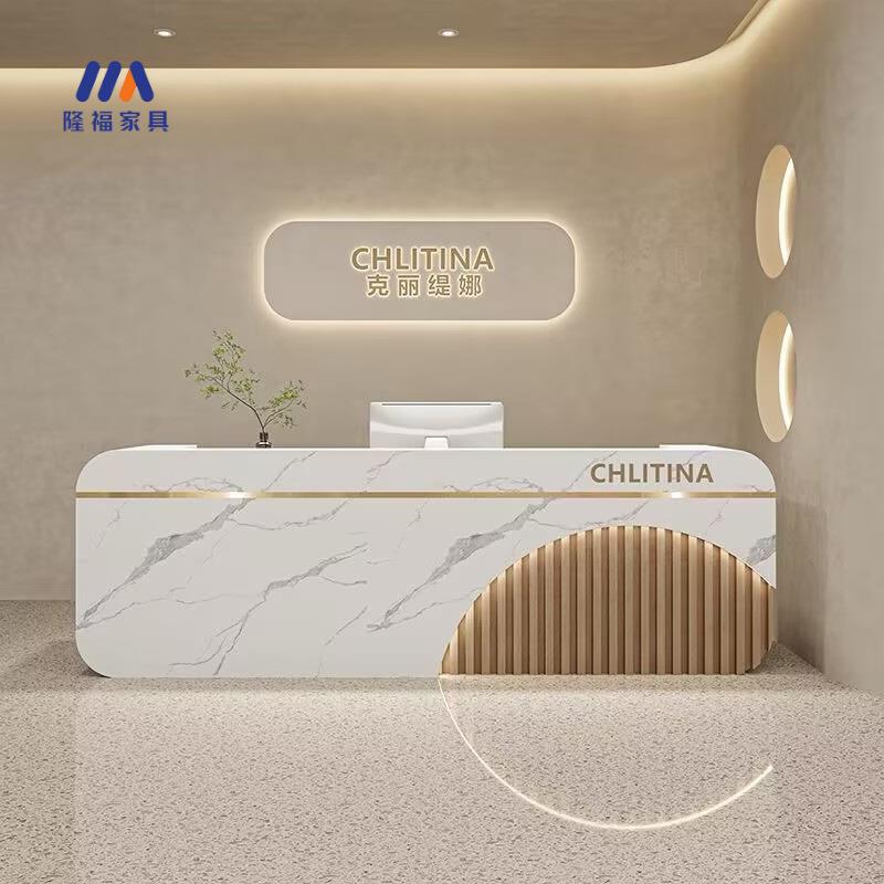 简约现代办公前台收银台理发店饰品店轻奢网红弧形异形大理石