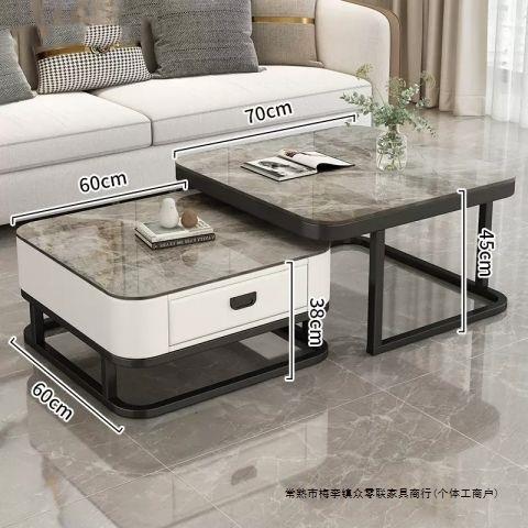 轻奢茶几客厅家用现代简约小户型网红方形玻璃岩板茶几电视柜组合