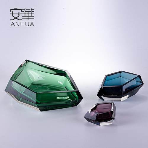 安华现代简约艺术果盘家居玻璃装饰品创意摆件高端精致工艺品