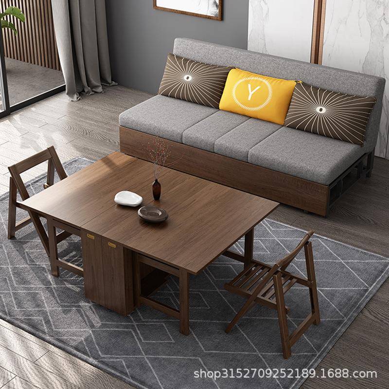 实木沙发床小户型网红款折叠两用多功能客厅双人1.5米带桌子储物