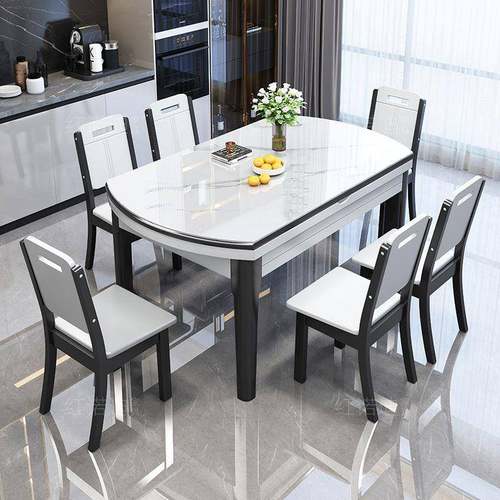 餐桌岩板餐桌椅组合可伸缩圆桌小户型餐桌家用实木餐桌两用饭桌子