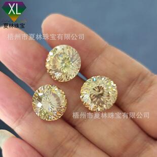 梧州莫桑工厂1-3克拉圆形鹅黄色百面切莫桑石裸石