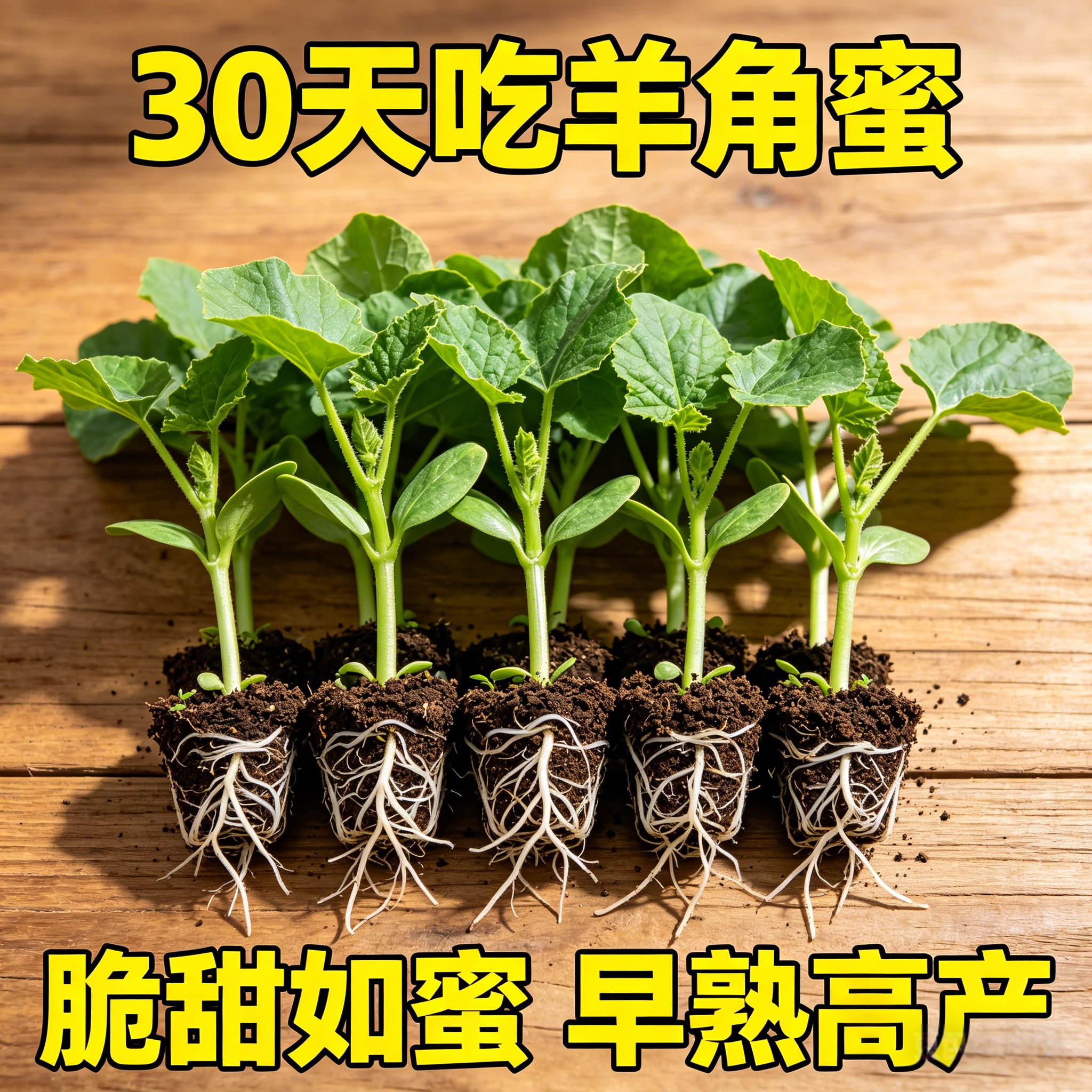 春季种羊角蜜甜瓜苗盆栽