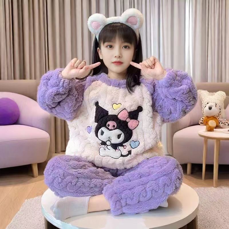 女孩保暖家居服法兰绒睡衣套装