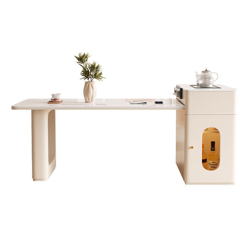 岛台餐桌一体现代简约小户型家用茶桌可伸缩奶油风岩板餐桌椅组合