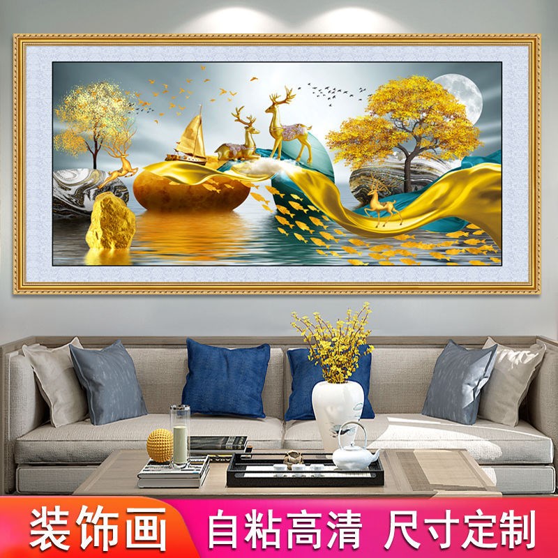 主卧床头贴画轻奢客厅装饰画沙发背景墙现代餐厅新款麋鹿挂画壁画图片