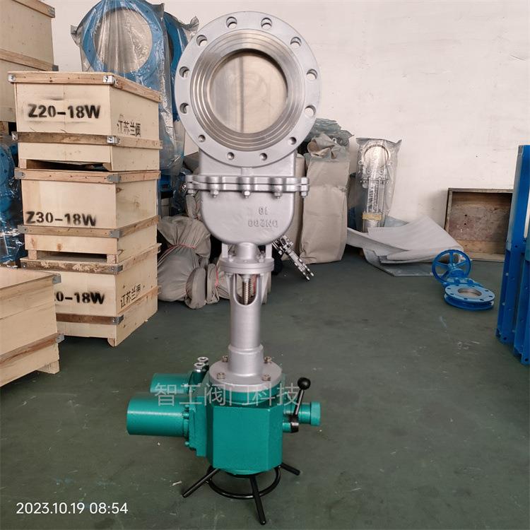 智工电动暗杆刀型闸阀圆形插板阀不锈钢浆料阀手电一体闸阀