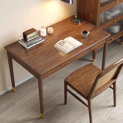 书柜北欧轻奢白现代实木书桌一体木大学健匠复古蜡办公桌习书房桌