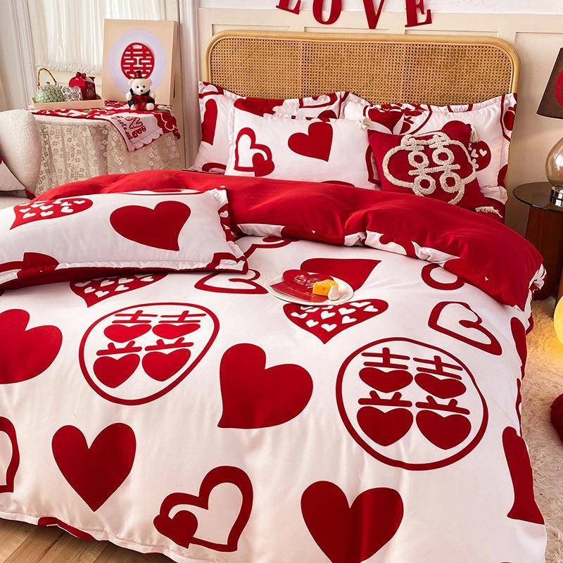 【折扣价】结婚床上用品四件套婚庆红色婚房喜被床单被套被单婚礼