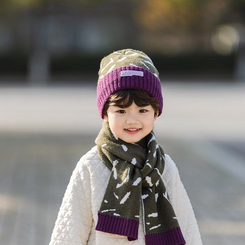 2024新款冬季儿童帽子围巾套装拼色男童女童针织保暖帽围脖两件套,童装/婴儿装/亲子装,多件套 帽子、围巾、手套等组合,淘宝优惠券,粉丝福利购,淘宝优惠卷