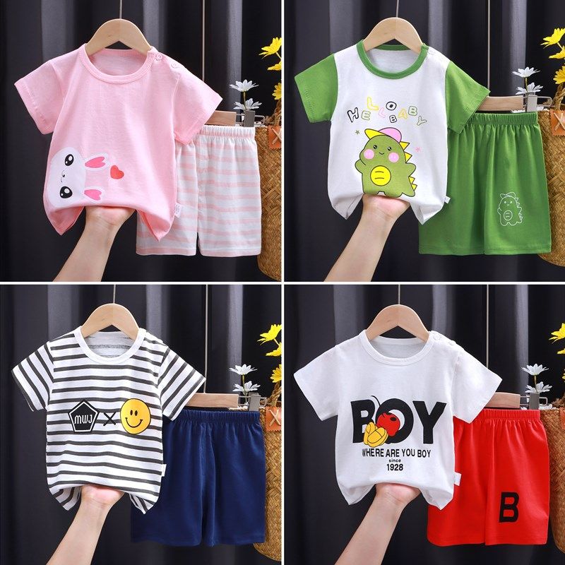 夏季儿童纯棉短袖套装卡通薄款衣服裤子男女童T恤短裤透气两件套,童装/婴儿装/亲子装,套装,淘宝优惠券,粉丝福利购,淘宝优惠卷