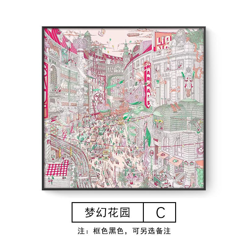 美式玄关走廊装饰画花园风景建筑餐厅小众挂画客厅沙发背景墙壁画图片