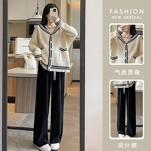 孕妇秋装套装时尚春秋新款上衣网红外出秋季开衫毛衣两件套秋冬装