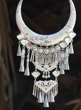 复古云南民族风德宏傣族景颇族银白色大款苗银项圈新品上市