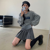 托腹a字显瘦小个子半身裙 2023新款 孕妇灰色百褶短裙夏春秋季 韩版