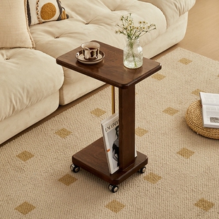 北欧可移动实木边几家用双层侧边桌小角几酒店民宿滑轮床头小桌子