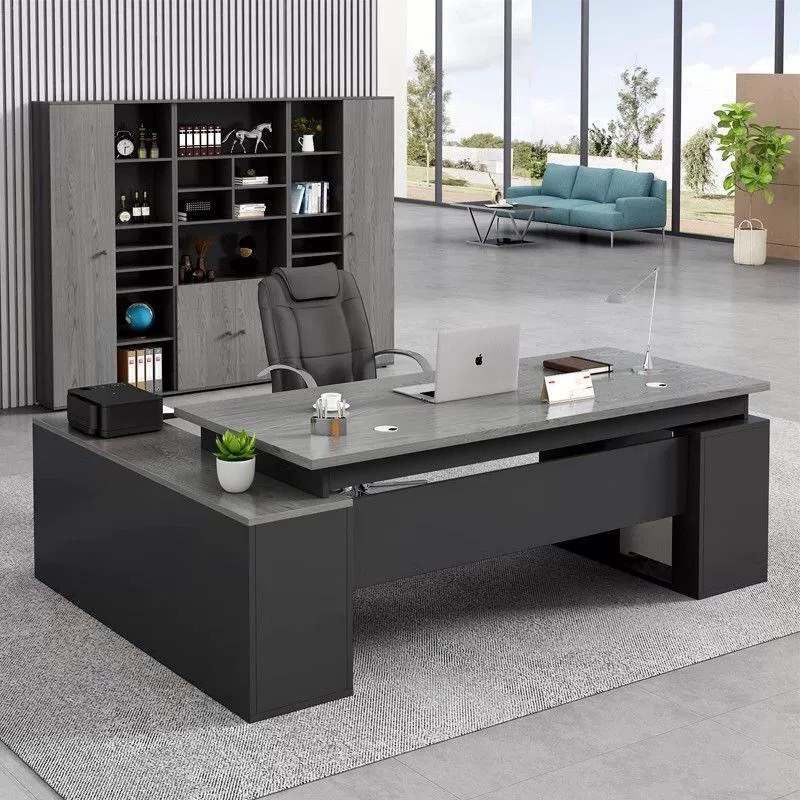 办公桌简约现代办公室电脑桌椅组合轻奢经理桌子班台双侧柜老板桌