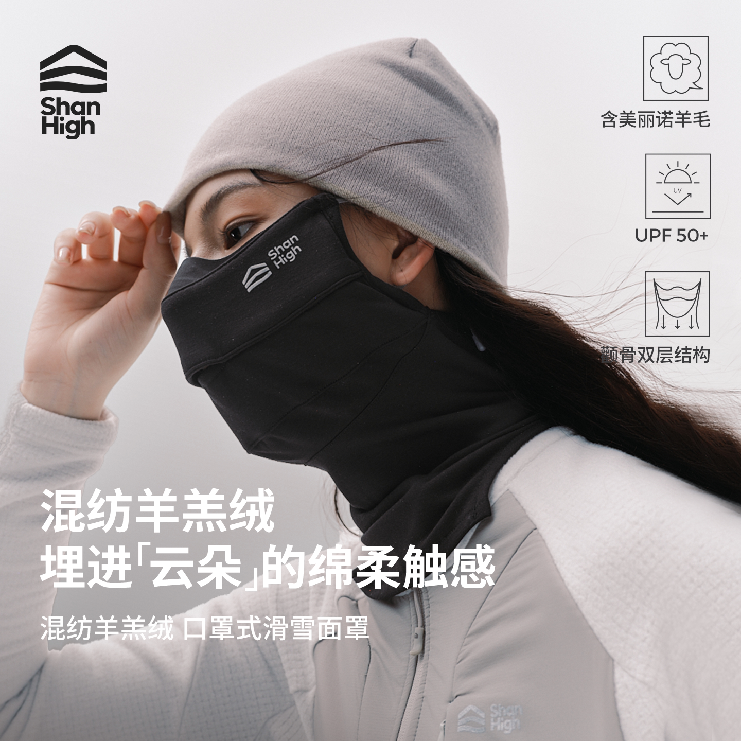 【新品】ShanHigh山海保暖透气羊毛秋冬防风头套户外滑雪口罩护脸