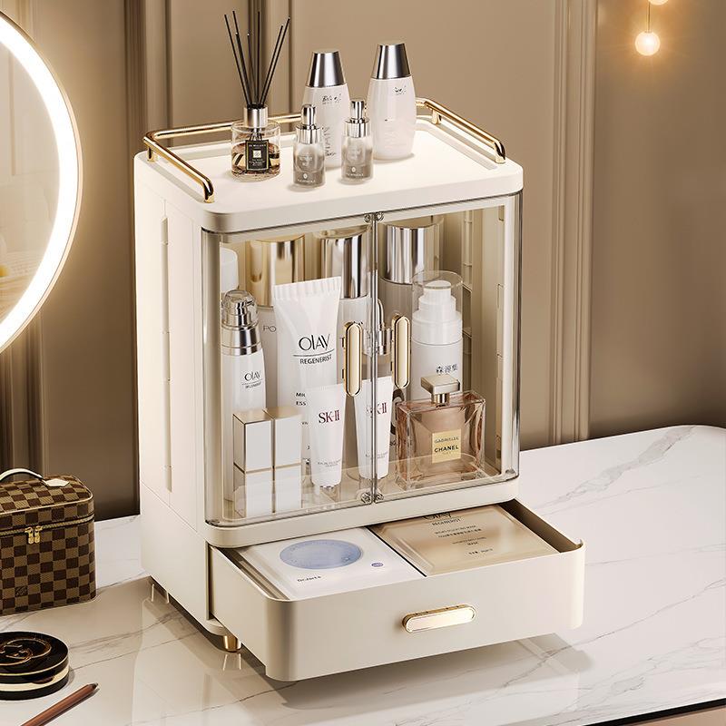 双开门化妆品收纳盒桌面高级感大容量梳妆台口红整理置物架防尘