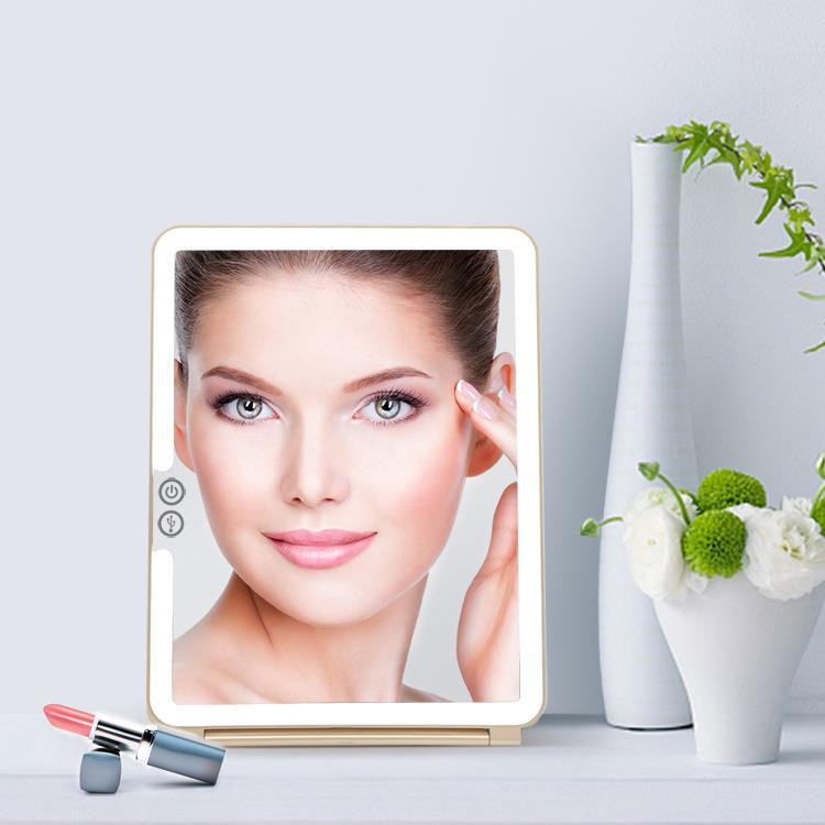 爆款台式化妆镜led发光美妆台式镜子便携旅行灯镜认证齐全