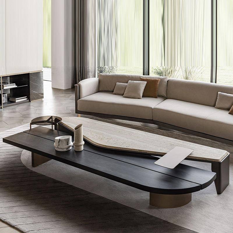 意式极简茶几现代简约创意大理石茶桌大茶台大平层别墅客厅长茶几