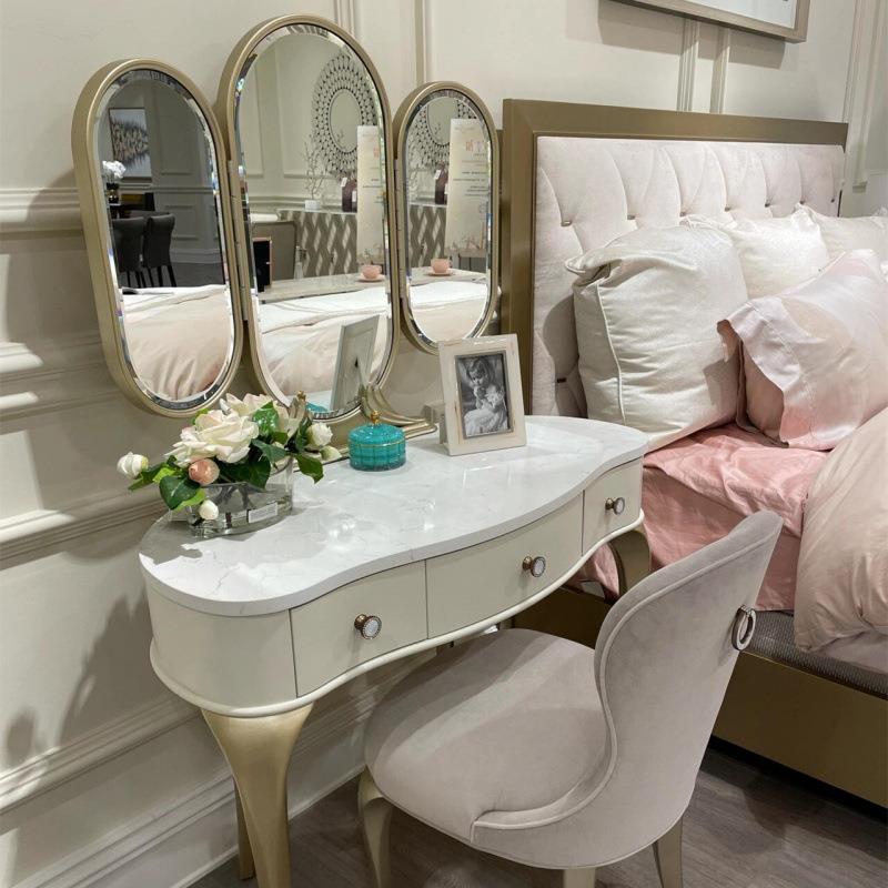 美式实木梳妆台法式复古化妆桌卧室轻奢高级感收纳柜一体化妆镜桌