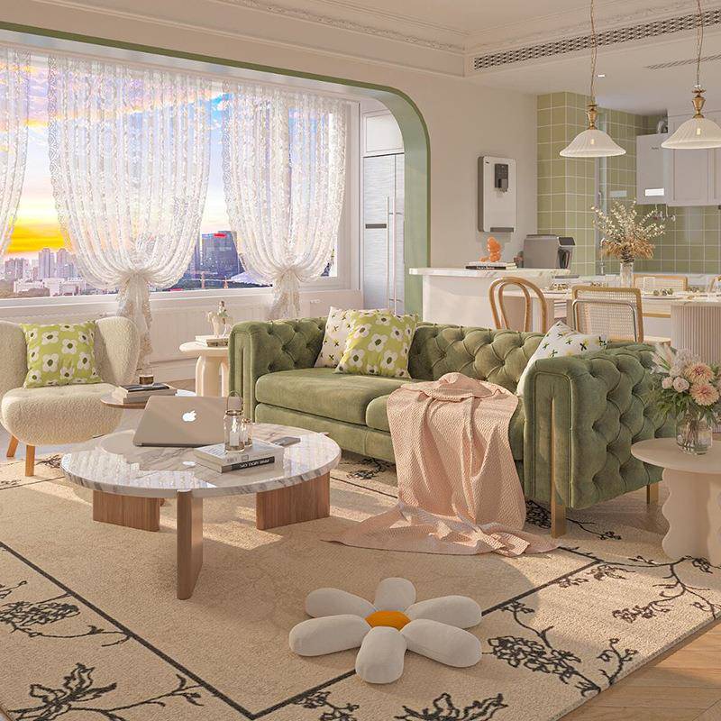 美式轻奢沙发拉扣小户型客厅简约港风法式直排布艺沙发龙江家具厂